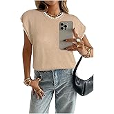 SOLY HUX Women's Short Sleeve Sweater 3D Floral Sweaters Pullover Tank Tops Knit Vest Trendy Fashion Clothing Apricot White Medium