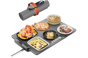 FEPPO Food Warming Mat, Electric Warming Trays for Buffets Party, Fast Full-Surface Heating Mat for Food with 19 Level Adjustable Temperature and 6 Hours Timer, Roll Up Food Warmer