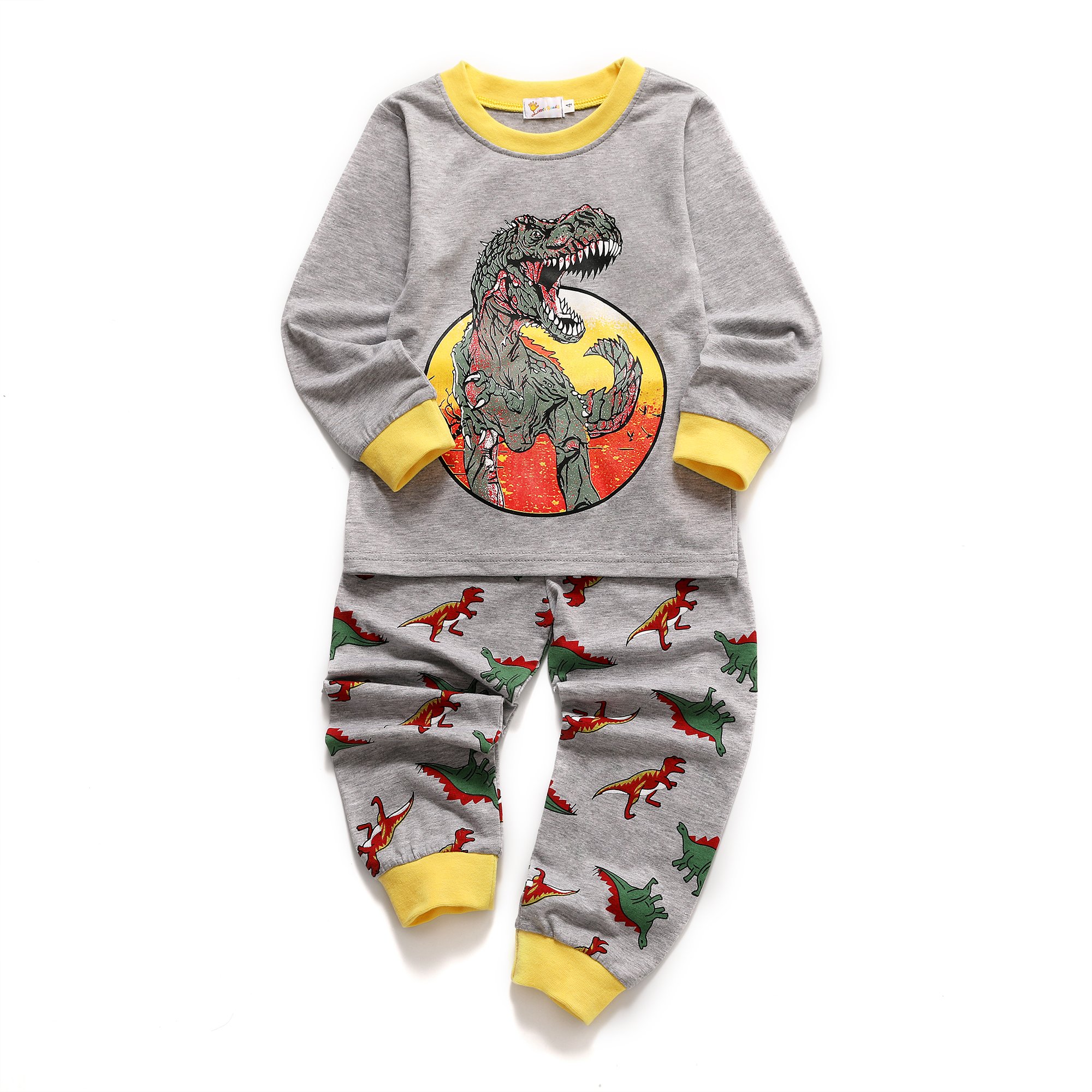 Tarkis 1-7 Years Boys Pyjamas Cartoon Dinosaur Long Sleeve Cotton T-Shirt and Shorts Summer PJS Set