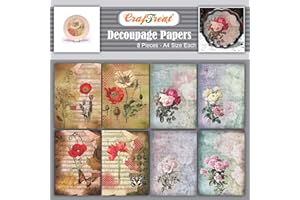 CrafTreat Rose Decoupage Paper for Crafts and Furniture - Poppies and Roses - Size: A4 (8.3 x 11.7 Inch) 8 Pcs - Furniture Decoupage Paper Poppies - Floral Decoupage Paper for Furniture