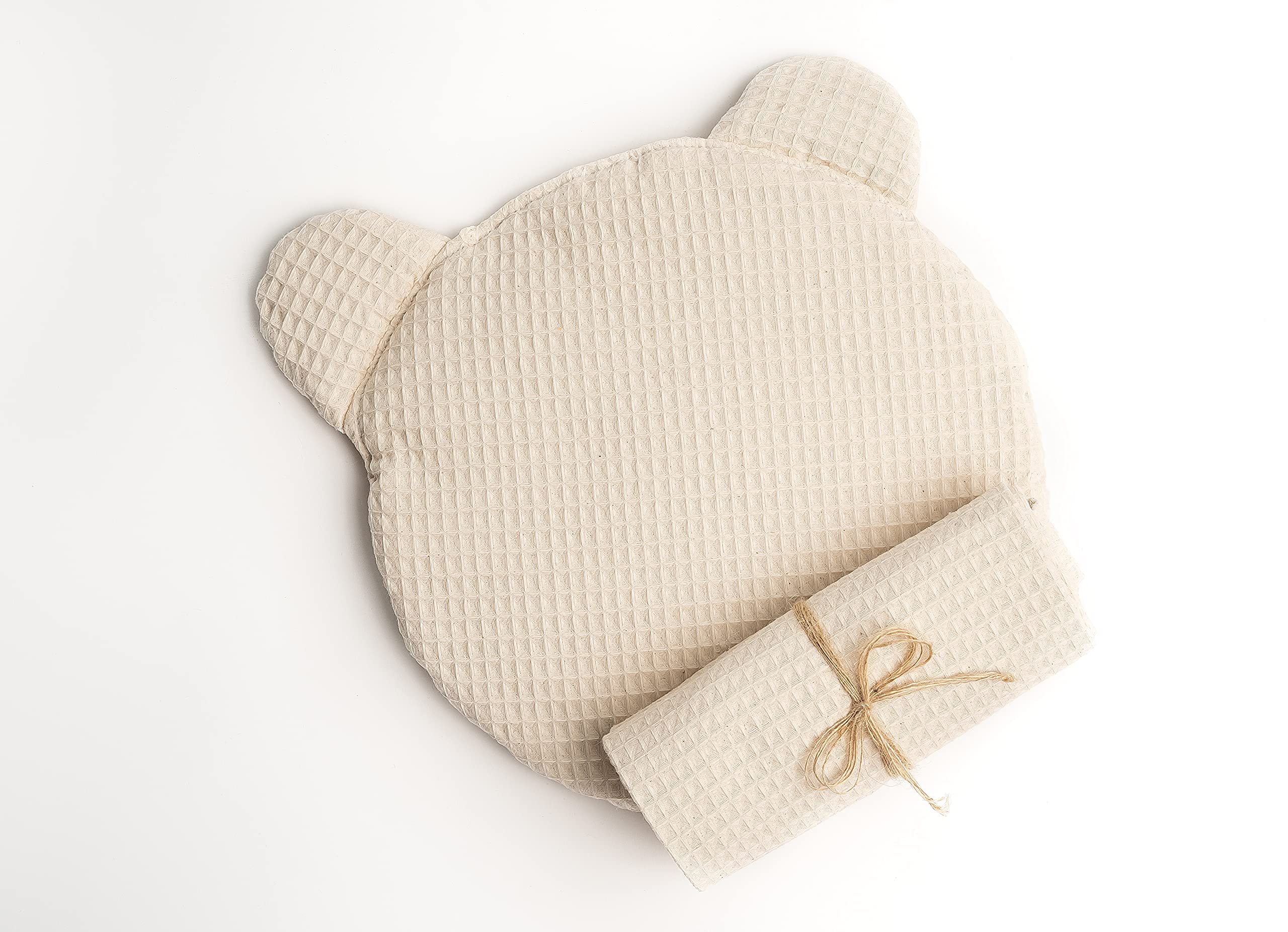 Frivolity Cotton Baby Blanket With a Teddy Bear Pillow, ecru