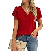 Fayenne Womens Tops Dressy Casual V Neck Ruffle Short Sleeve Blouse Business Casual Tops Chiffon Flowy Shirt Cute Summer Tops