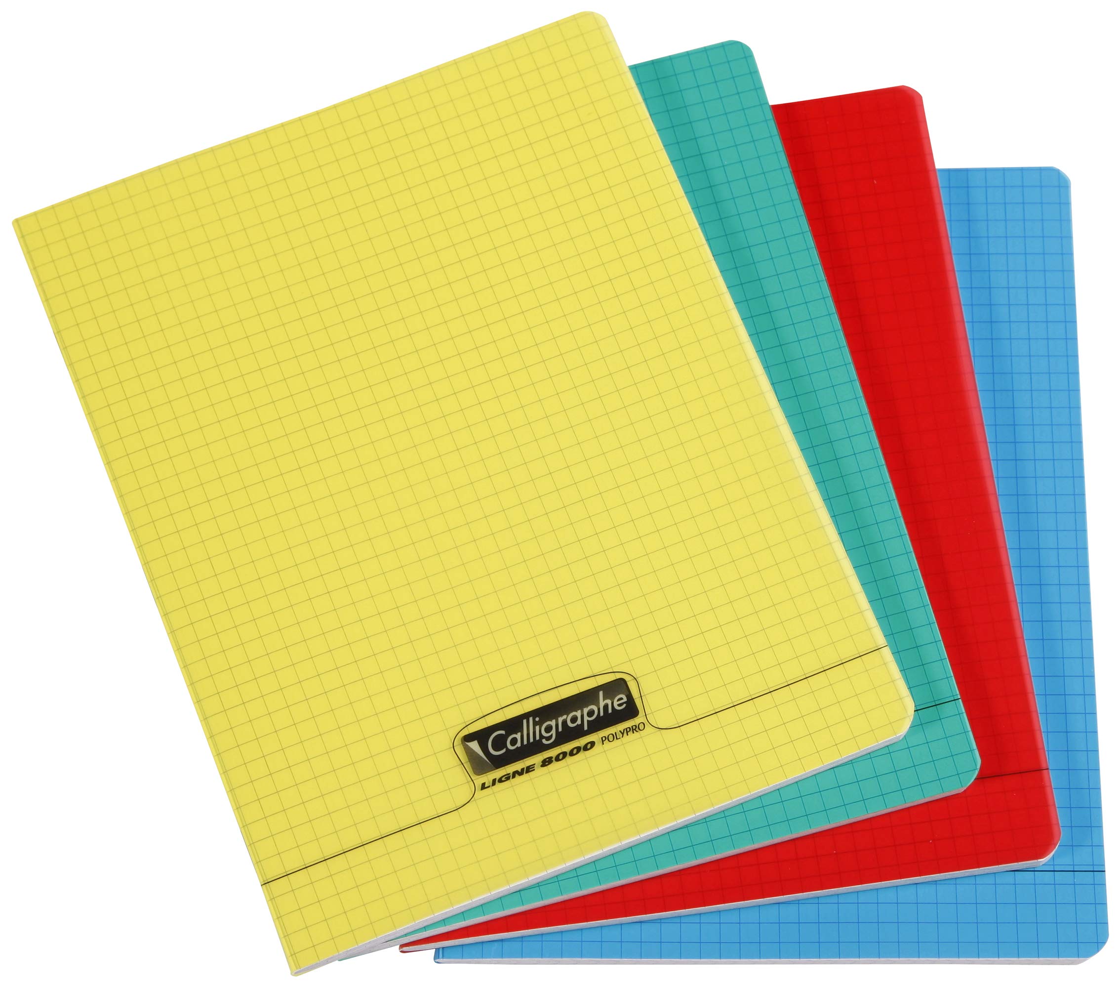Calligraphe 18055C Set of 5 Stapled Notebooks (Clairefontaine) - A4 21x29.7cm - 140 Seyes TriColoure Pages - 90g White Paper - Transparent Cover Random Colours
