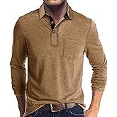 Olidarua Mens Long Sleeve Polo Shirts Casual Fashion Button Up Collared Golf T Shirts with Pocket