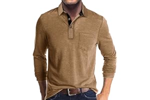 Olidarua Mens Long Sleeve Polo Shirts Casual Fashion Button Up Collared Golf T Shirts with Pocket