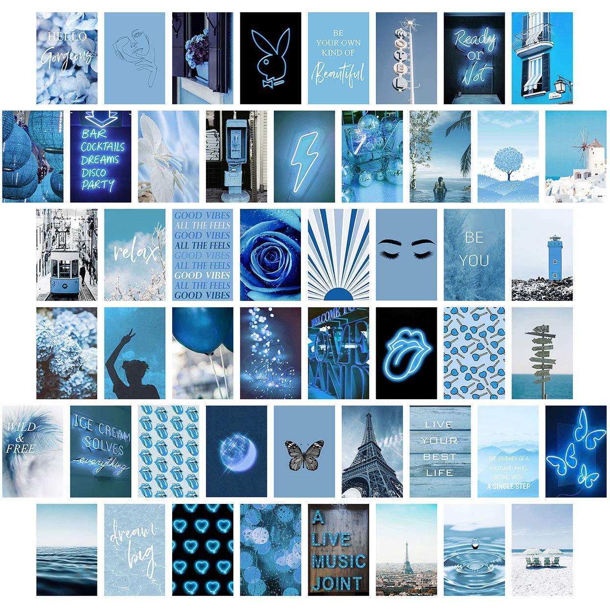 Blue Wall Collage Kit Aesthetic Pictures, Bedroom Decor for