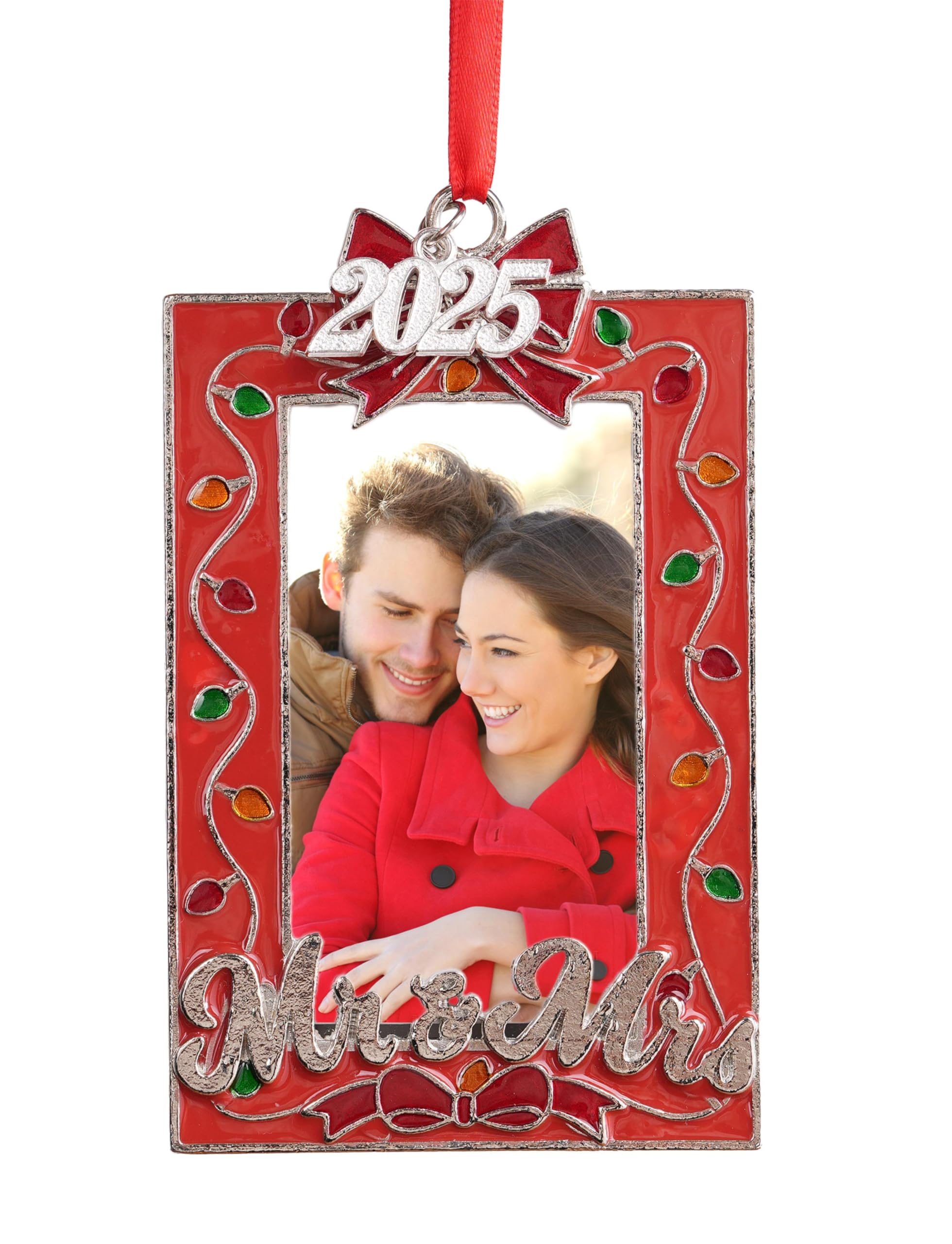 Photo 1 of 2025 Mr & Mrs Christmas Picture Frame Ornament, Newlywed Xmas Tree Hanging Ornament Decoration Romantic Ideas for Couples -Two Ways to Use (Red 2)