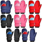 8 Pairs Kids Ski Gloves Winter Warm Snow Mittens Windproof Adjustable Glove for Cold Weather Snowboard Sport, 4 Colors