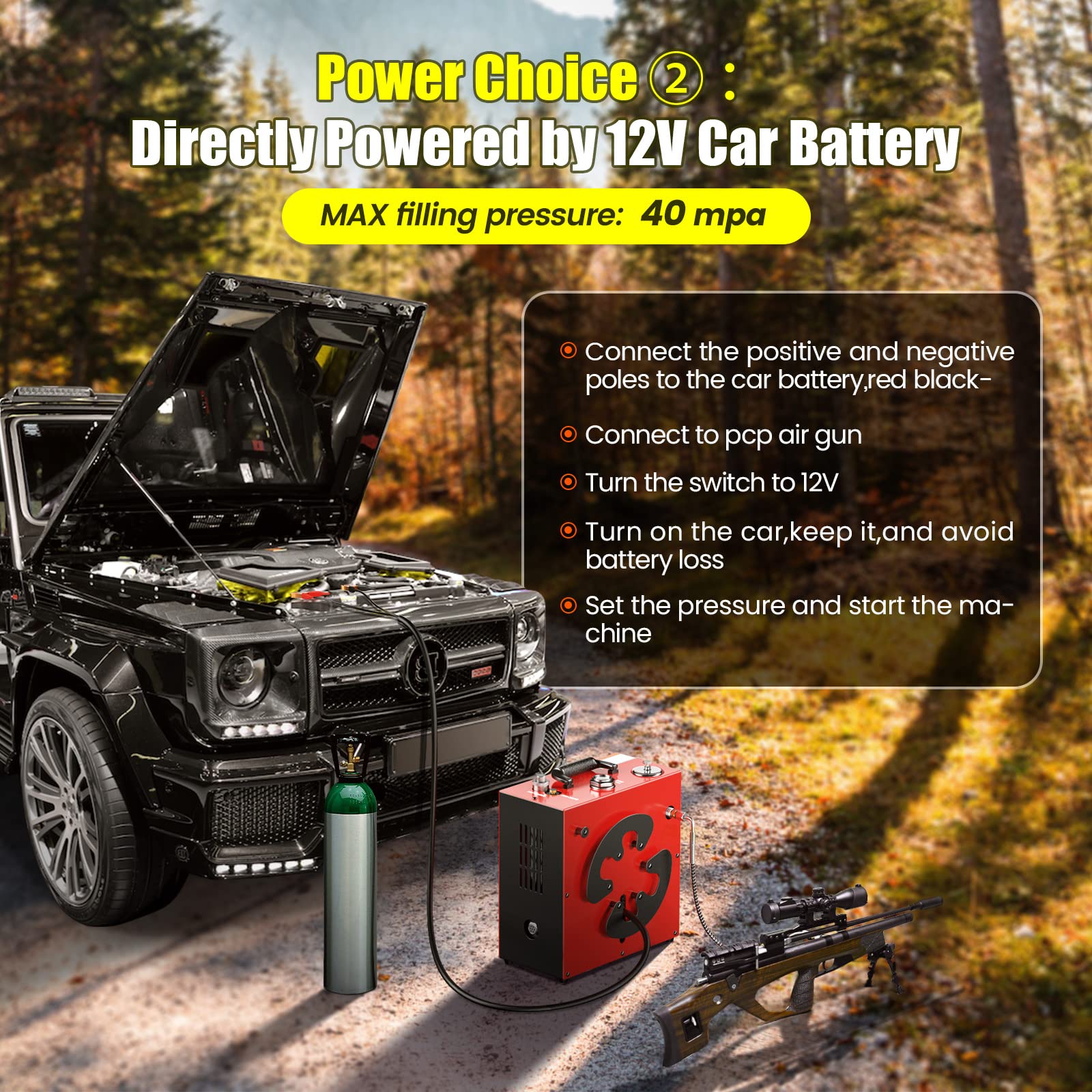 GX PUMP GX-E-CS4 Portable PCP Air Compressor, 350W Powerful Motor,Max 5800Psi/40Mpa, Water and Fan Cooling, 5 Hours Continous Work, 12V Auto Stop Paintball Air Compressor