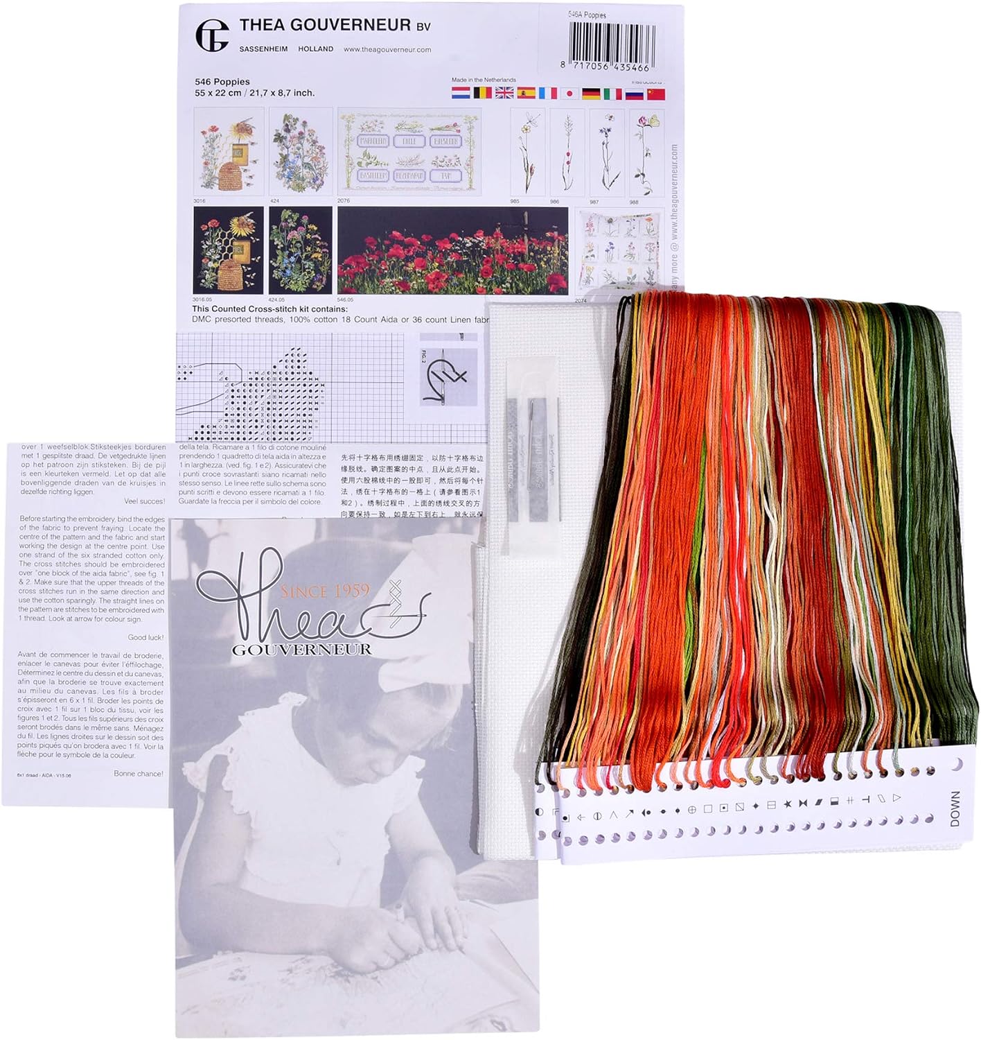 Thea Gouverneur, Counted Cross Stitch Kit, Poppies, Aida, 18 Count, Embroidery Kit for Adults - Image 4