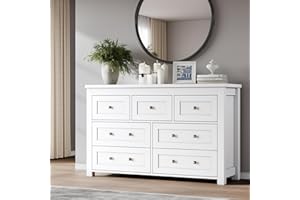 BORNOON 7-Drawer Dresser, Modern Wooden Storage Chest, Large Organizer for Bedroom, Living Room, Hallway, Stylish Chest of Drawers with Metal Handles, Space-Saving Organizer for Clothes, Accessories