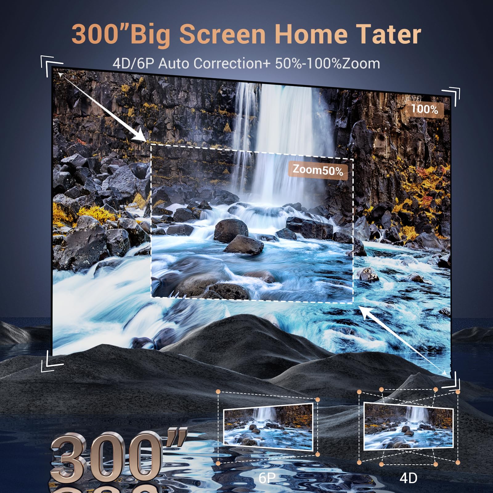 HAPPRUN 4K Projector, [Auto Focus/Keystone] Android TV Projector with WiFi and Bluetooth, Netflix/YouTube/Prime Video Officially-Licensed, Native 1080P 800ANSI Movie Projector Home Theater