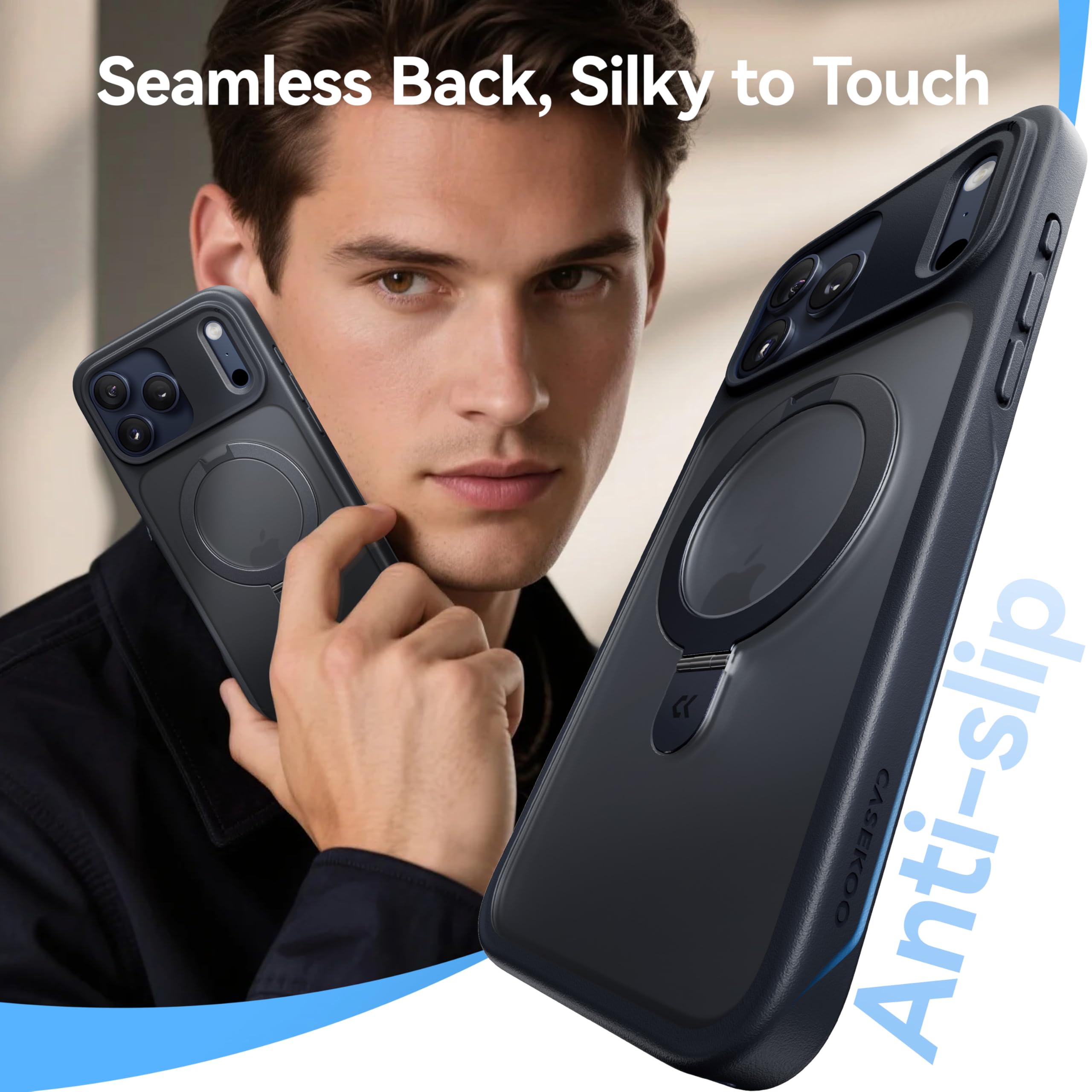 CASEKOO Ultra-Magnetic Stand for iPhone 17 Pro Max Case [Military Drop Protection] [Compatible with MagSafe] Shockproof Translucent Matte Slim Ring Holder Case for iPhone 17 ProMax 6.9