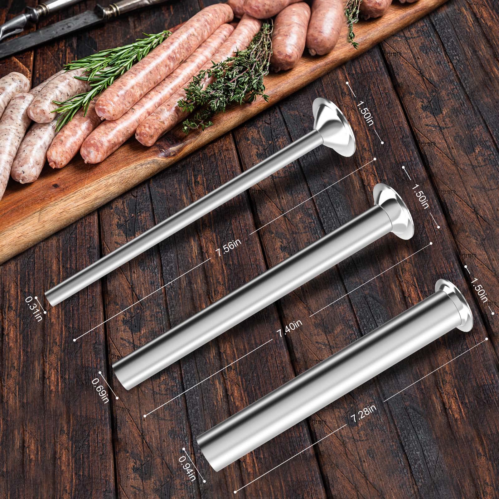 3 Sizes Stainless Steel Sausage Stuffing Tubes and Sausage Stuffer Funnels for LEM Sausage Stuffers