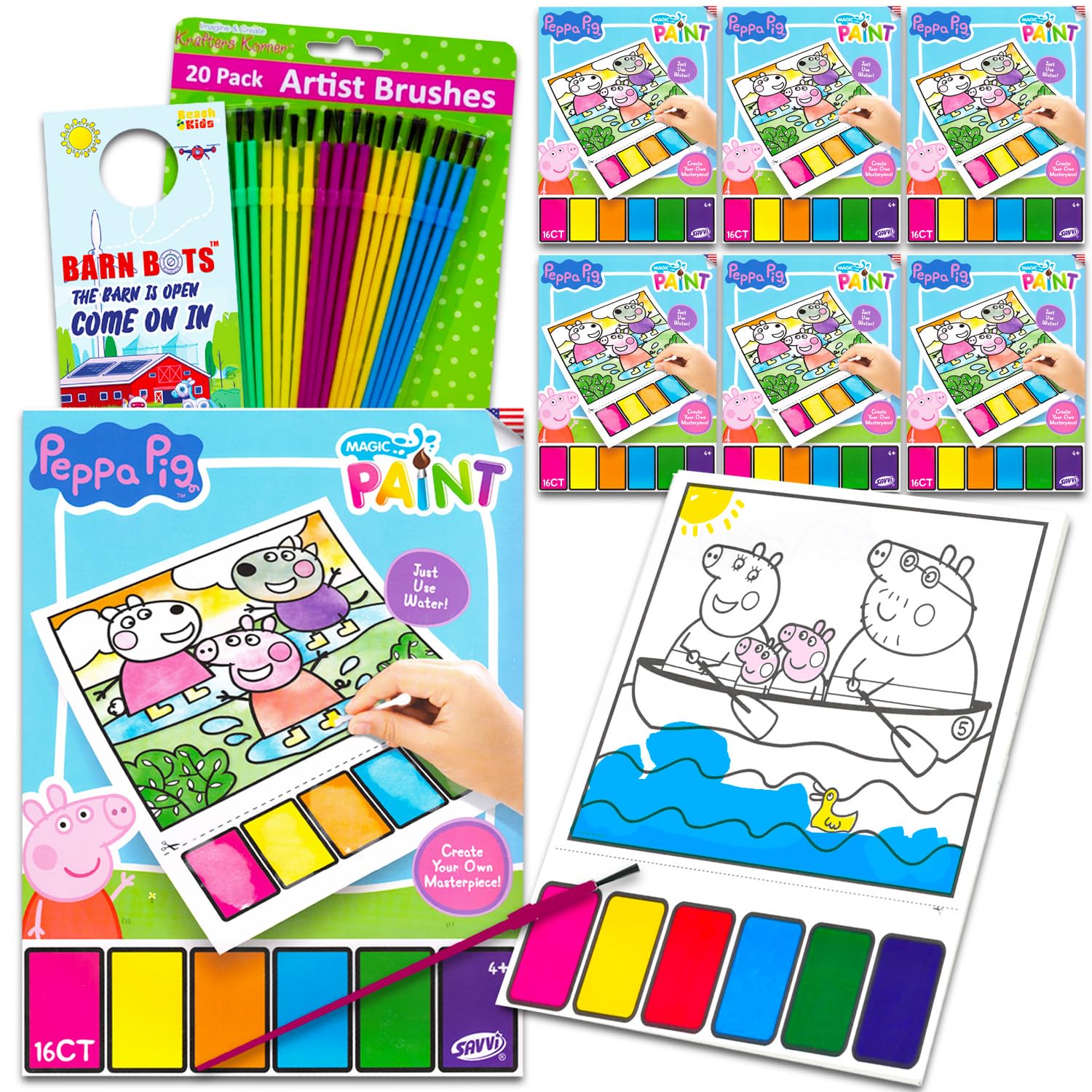 Photo 1 of Peppa Pig Paint with Water Party Favors Set - Bundle with 6 Peppa Pig Watercolor Painting Activity Books for Kids with Paintbrushes | Bulk Peppa Pig Party Supplies Arts and Crafts
