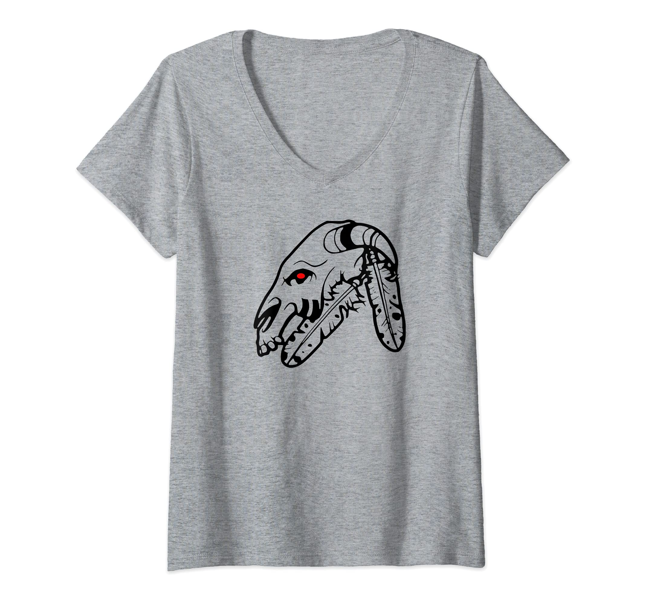 Womens Rams Skull tattoo - Native American Indian Tattoo V-Neck T-Shirt