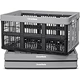 CleverMade Collapsible Utility Crates - Stone 3 Pack 45L / 11 Gal Holds 66 lbs - Stackable Containers Heavy Duty Capacity Crates-Space-Saving Baskets