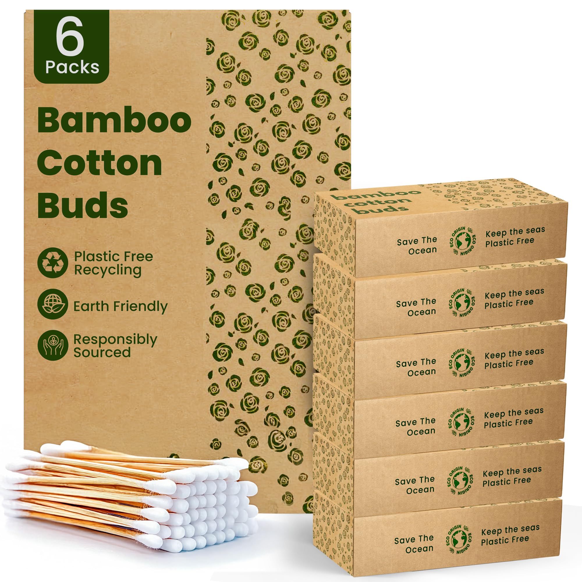 600 Bamboo Cotton Buds | 100% Eco-Friendly Biodegradable | Cotton Buds Bamboo | Ear Swabs | Ear Picks | Cotton Ear Buds | 6 x100 Ear Buds Cotton
