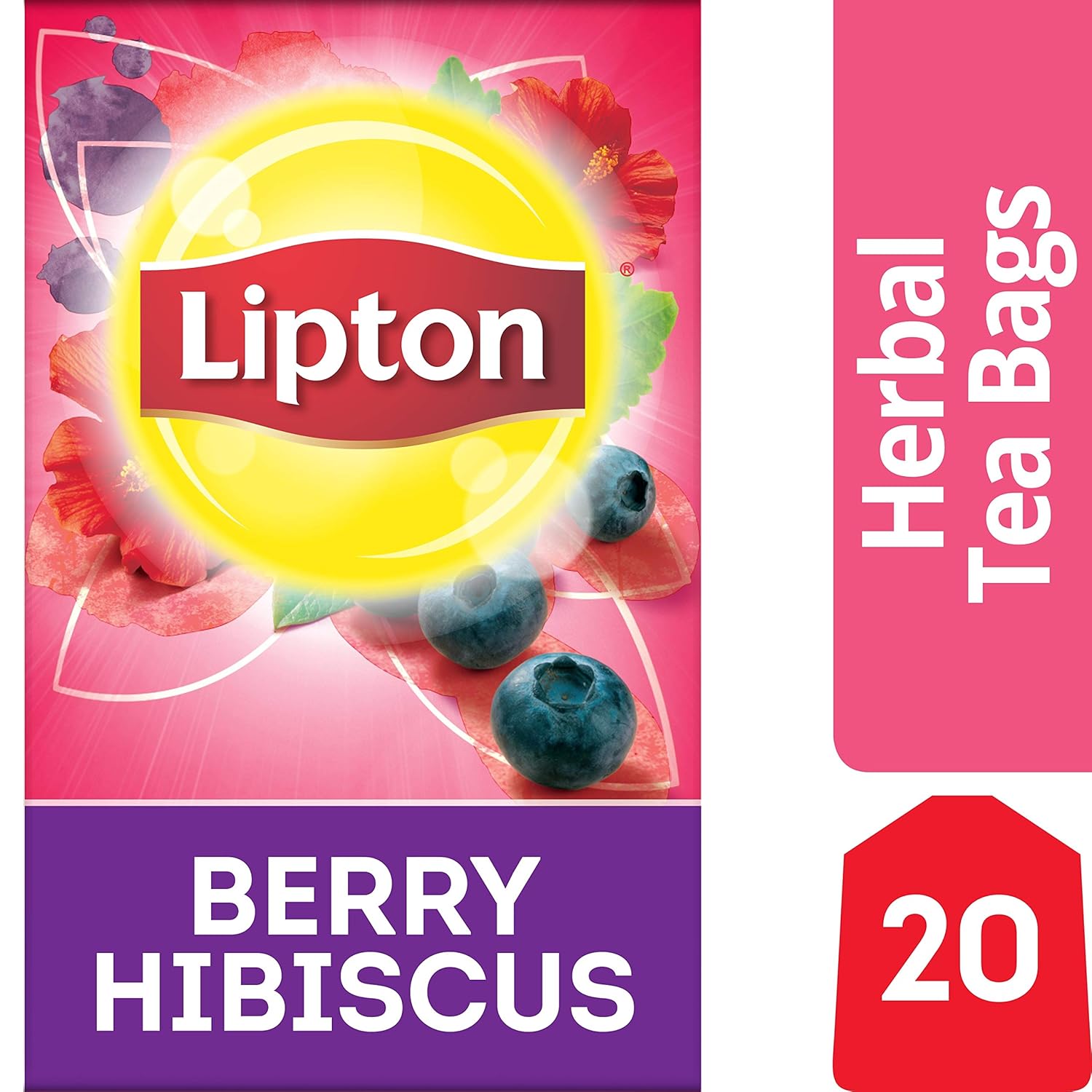 Lipton Herbal Tea, Berry Hibiscus, 20 Count (Pack Of 6