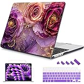 Mektron Designed for 2025/2024/2023 MacBook Air 15 INCH M4 A3241 /M3 A3114 /M2 A2941 Case, Printed Plastic Hard Shell Cover with 15.3" Liquid Retina Display Touch ID, Marble Flowers