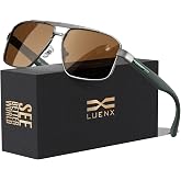 LUENX Aviator Sunglasses Polarized Men Women Square UV400 Driving | Big Head Fit,Polygon Shades,Lightweight,Adjustable Nose Pads,Anti-slip,Impact-resistant,Scratch-Resistant,Gift-Ready Set
