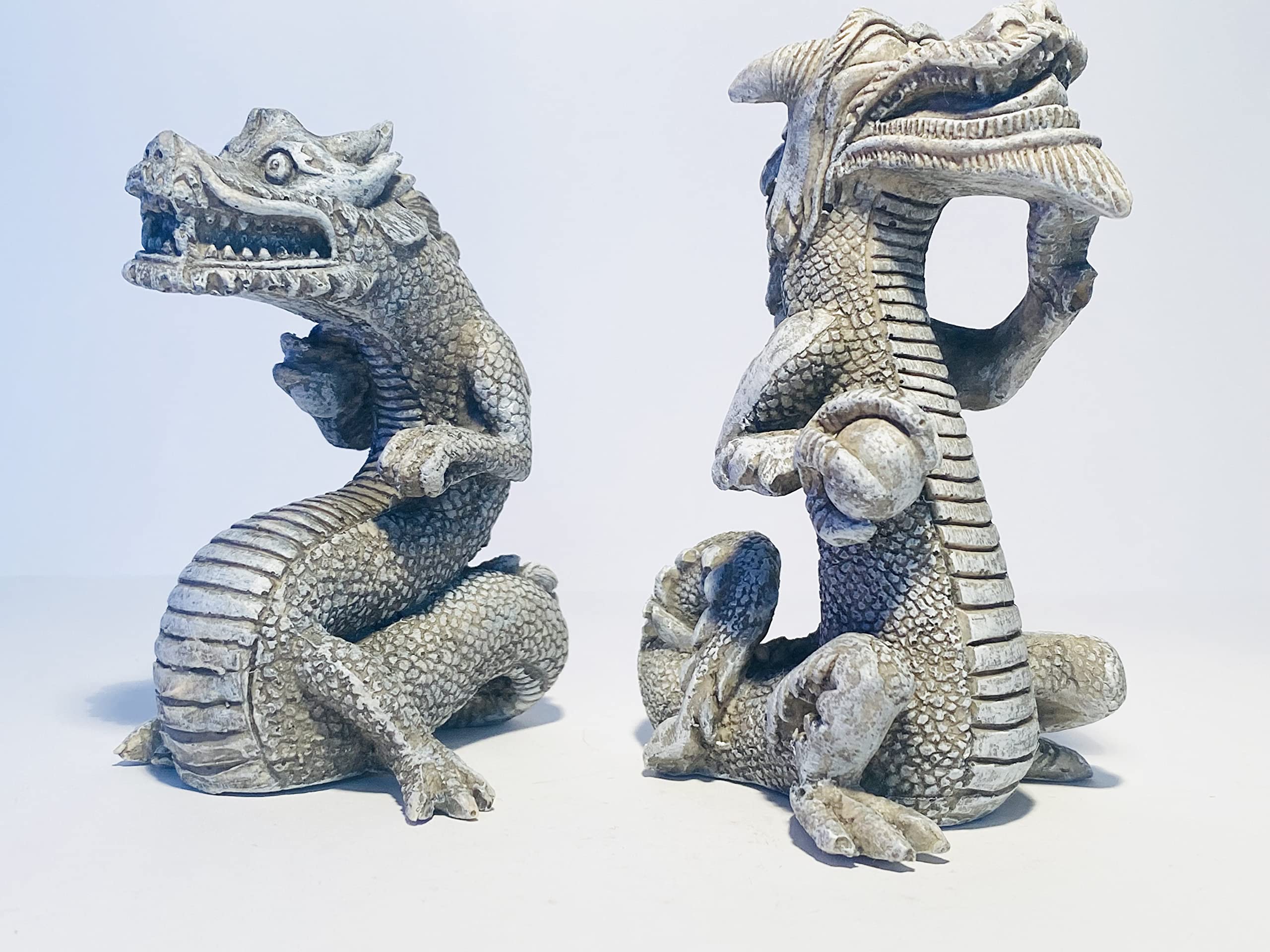 Mezzaluna Gifts Gargoyles | Pair of Dragons Grey Stone Effect Aquarium Fish Tank Ornaments