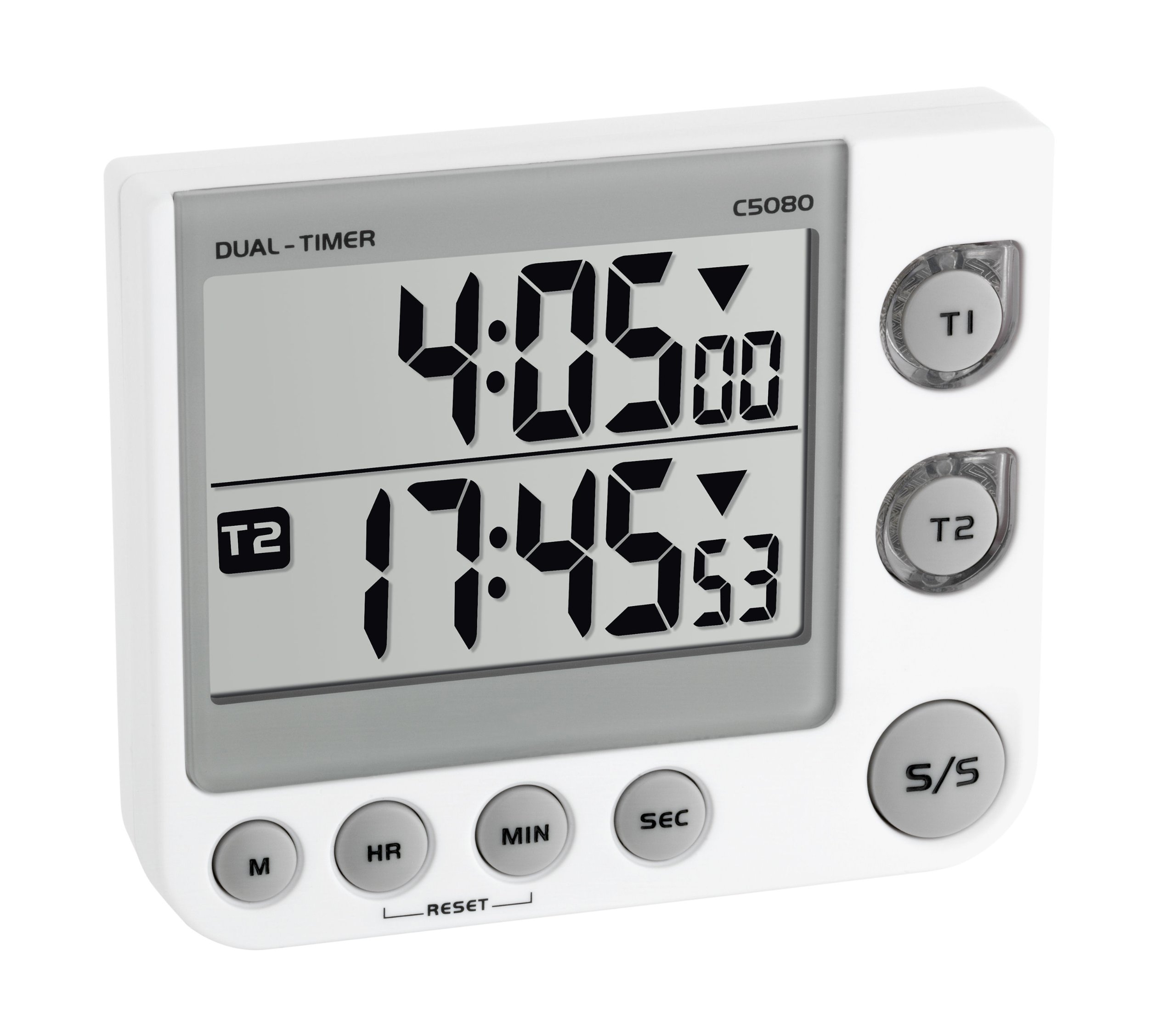 TFA Dostmann Digital Dual Timer, 38.2025, longer timing, dual display for simultaneous timing, 3 volume levels, whiter