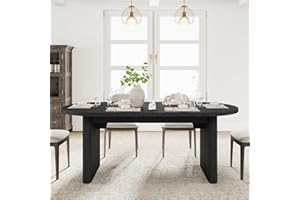 GarveeHome 70.8 Inch Oval Dining Table for 6-8 People, Long Large Kitchen Table with Thick Sturdy Wooden Base, Farmhouse Dining Room Table for Kitchen, Living Room, Office (Black)