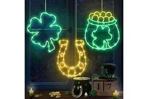 COCHPRIET St Patricks Day Decorations Window Lights 3 Pack, Light up St Patricks Day Decor, Shamrock Green Light LED 8 Modes Remote for Home Bedroom Living Room Party Wall Decor(Heavy Duty Metal Timer Function)