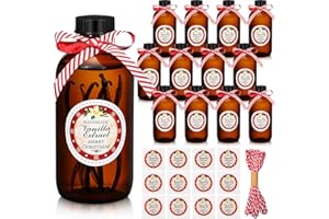 Uiifan 12 Pack Boston Glass Bottle, Bottles for Homemade Vanilla Extract Vanilla Extract Bottles Brown Glass Bottles Amber Bottles and 12 Pcs Vanilla Extract Stickers for Christmas Syrup Gift (8 oz)
