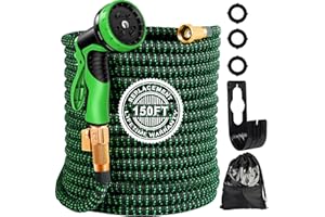 CYCODO Expandable Garden Hose 150FT,Water Hose with 10 Function Spray Nozzle,Lightweight & No-Kink Flexible Garden Hose,Retractable Hose With 3/4" Solid Brass Fittings and Nano Latex Core,Leakproof(Green)
