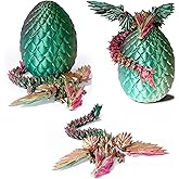 Flavery 3D Printed Dragon in Egg - Easter Basket Stuffers, Dino Egg with 9" Winged Dragon Inside, Cool Fidget Toy, Birthday Gift, Flexible Desk Pet Figure(Green Fuchsia Gold)
