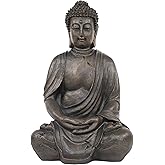Alpine Corporation 15" Tall Indoor/Outdoor Meditating Buddha Statue, Tabletop Garden Decor, Bronze