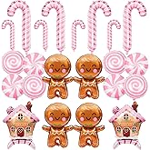 FYSUIMU 22 Pcs Christmas Balloons Decoration Set Xmas Pink Candy Gingerbread Man Cane Lollipops Foil Balloons for New Year Candies Theme Holiday Birthday Party Decorations