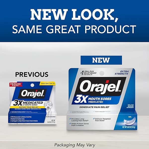 ORAJEL 3X FOR MOUTH SORES: MAXIMUM STRENGTH GEL TUBE 0.42OZ- FROM #1 ORAL PAIN RELIEF BRAND