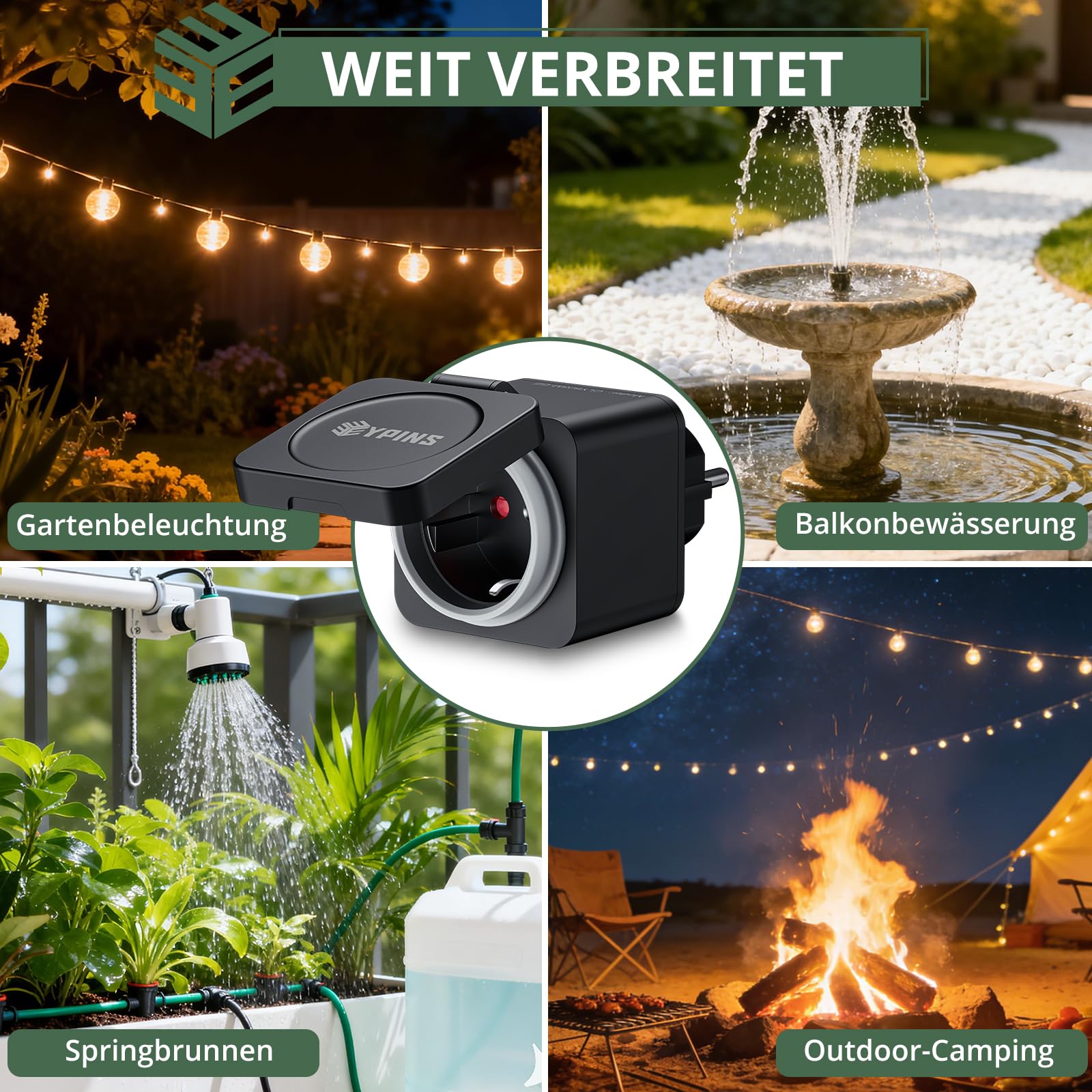 EYPINS WLAN Steckdose Outdoor IP54, Smarte Außensteckdose mit Strommessung, Zeitplan, Überlastschutz, Sprachsteuerung über Alexa & Google Home, Smart Life App Fernbedienung, 3680W/16A Steckdose 2PCS 7