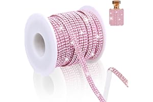 JYUKAN 10-Yards Rhinestone Ribbon Self Adhesive, 2-Rows Bedazzling Crystal Diamond Sticker, 0.45CM Wide Sparkling Glass Rhinestones Strips Tape for DIY Craft, Car Decor, Home Decor, Party Supplies Pink