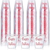 Lallisa 100 Pcs Happy Birthday Plastic Disposable Shot Cups 2 oz Birthday Shot Glass Drinking Tasting Serving Snacks Samples Cups forParty Favors Happy Wedding Supplies(Pink)
