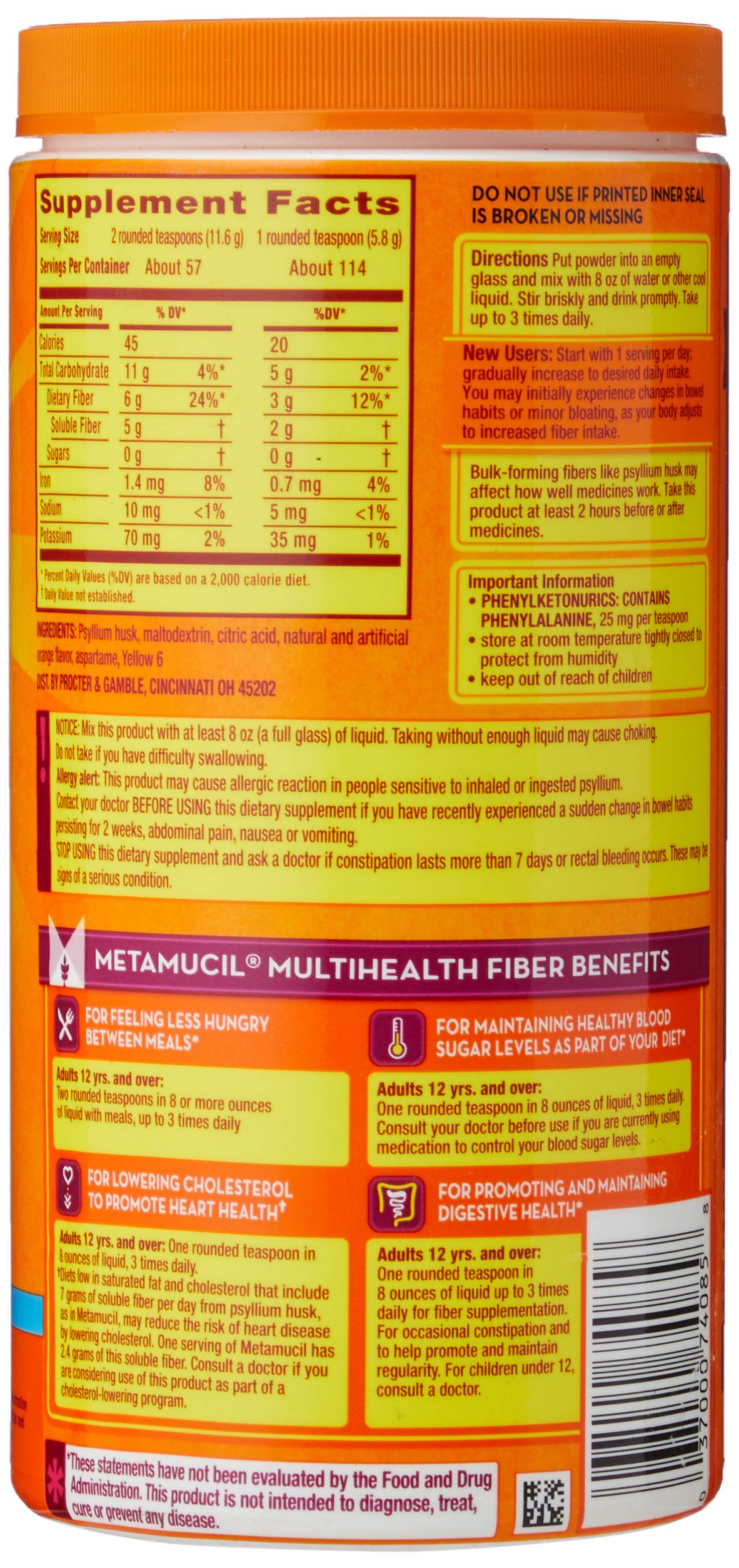 Metamucil Fiber Content Chart