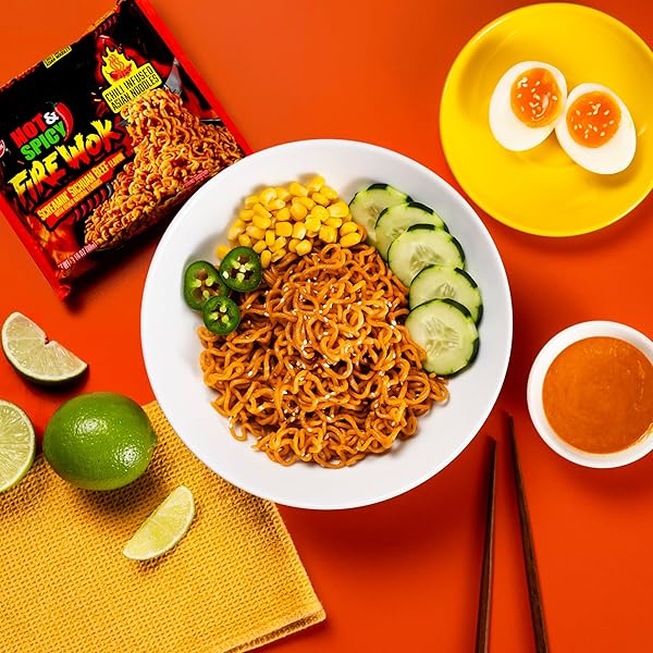 NISSIN FIRE WOK, SCREAMIN BEEF FLAVOR, HOT & SPICY CHILE INFUSED ASIAN NOODLES, 3.10 OUNCE (PACK OF 12)