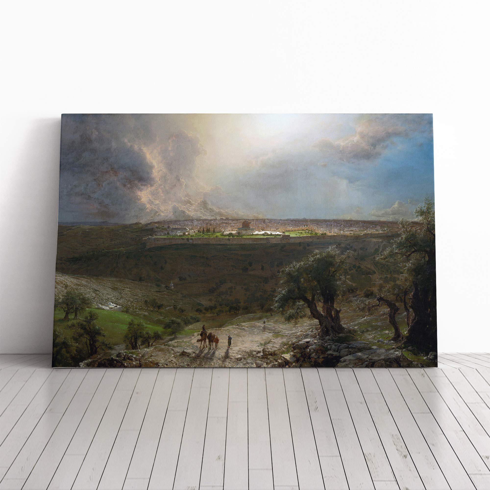 Frederic Edwin Church Jerusalem Olives Canvas Print | Gallery Wrapped 30mm Frame Wall Art | 20x14 inches | Ready to Hang | Contemporary Cityscape Picture | Living Room Bedroom Lounge Office