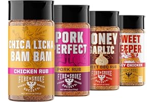 Fire & Smoke Society Pork & Chicken Seasoning Variety Pack | BBQ Rubs and BBQ Seasonings for Smoking and Grilling | Pork, Chicken, Turkey, | Gifts for Dad (4-Pack)