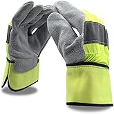 Cordova F75554 Leather Gloves, Split Cowhide, Leather Work Gloves, Driver Gloves, High-Visibility Yellow, Reflective, Comfortable and Flexible, Fabric Back, X-Large