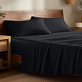 Bare Home 100% Rayon Made from Bamboo Luxury Queen Sheet Set - 4 Piece Bedding Set - Deep Pockets - Cooling Sheets - Breathable - Easy Fit - Soft Bedding Sheets & Pillowcases (Queen, Black)
