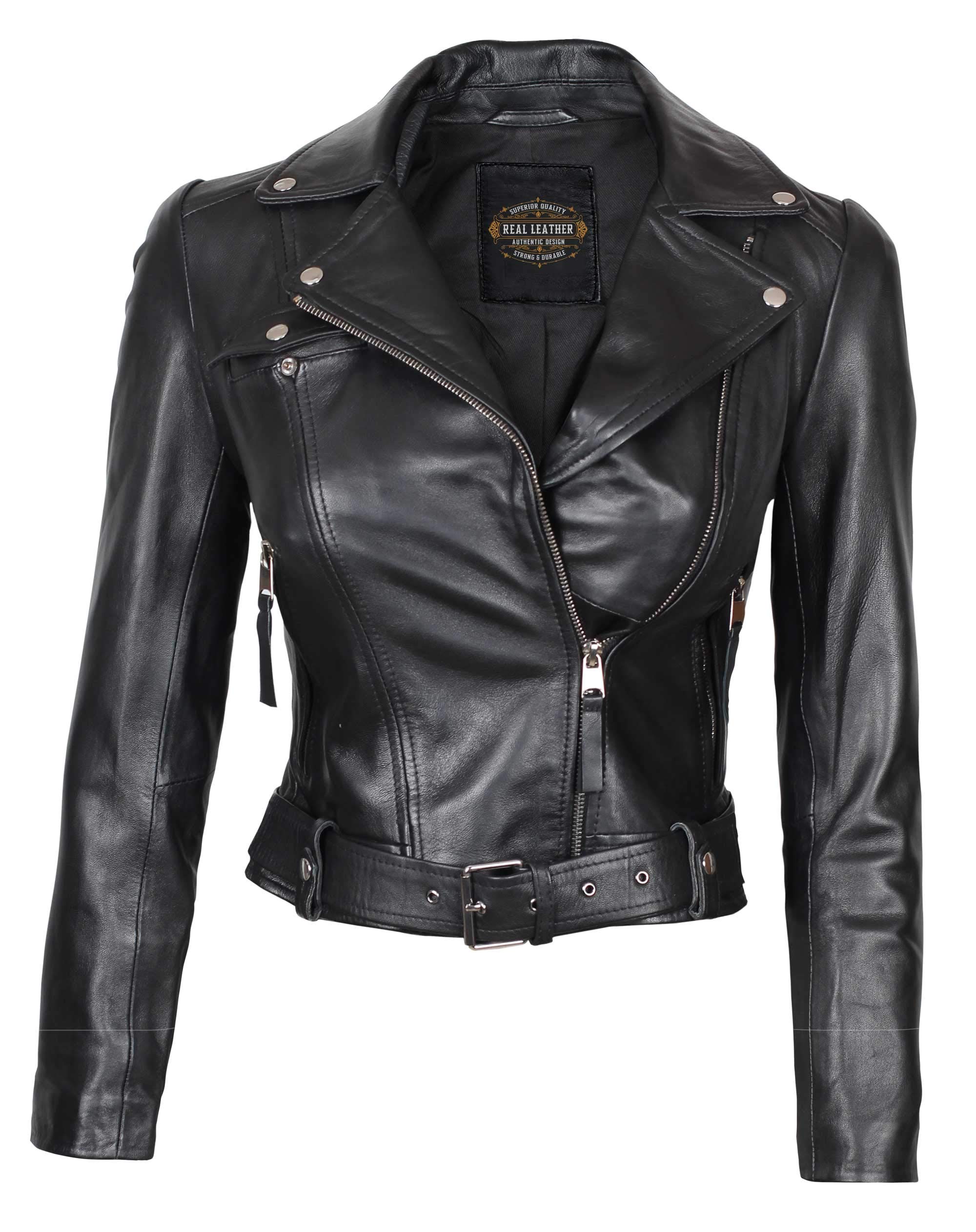 Black Leather Jacket Women Real Lambskin Quilted Leather Jacket Womens