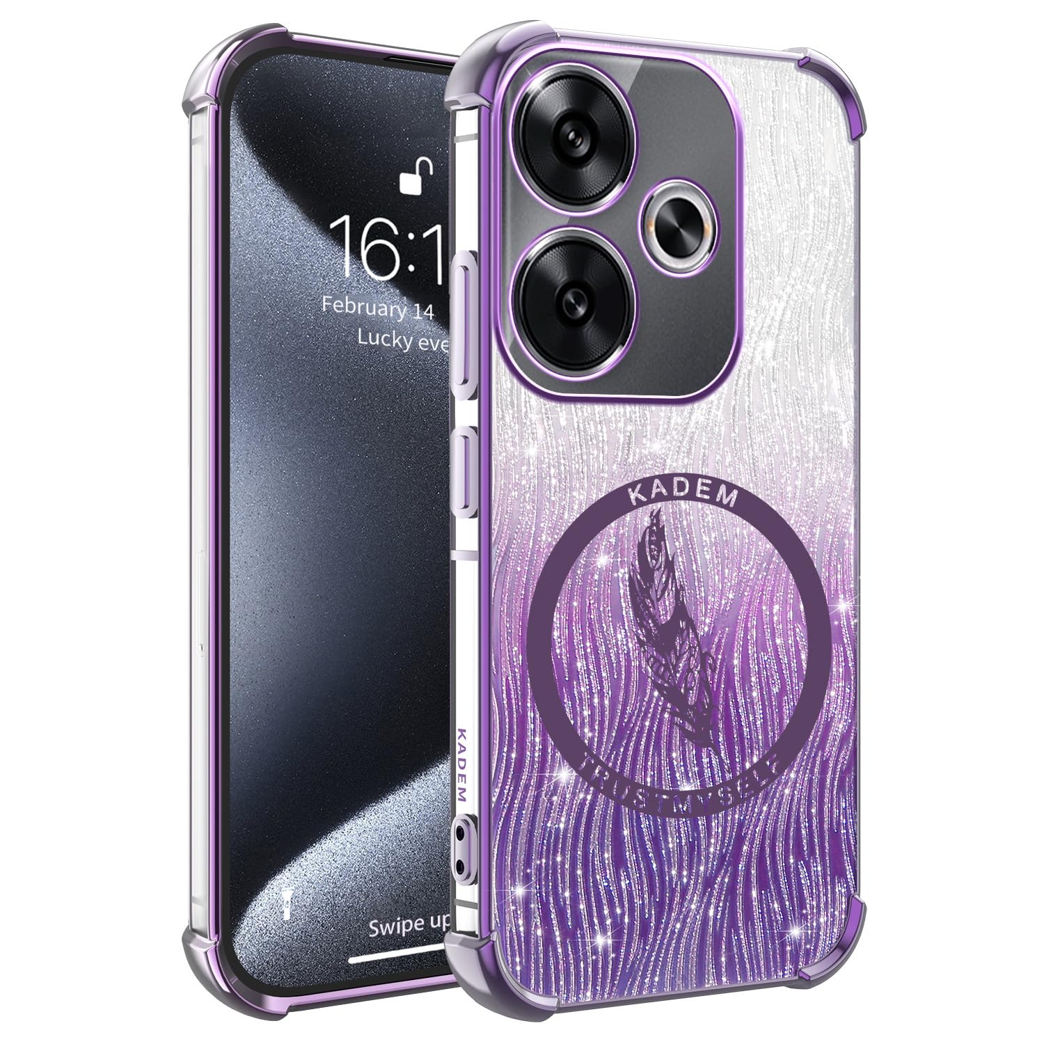 XINYEXIN Transparent Glitter Case for Xiaomi Poco F6 5G, Ultra Thin Slim Bling Clear Soft TPU Shockproof Bumper Back Cover for Women Girl - Purple