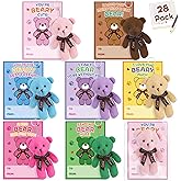 NEUBSAW 28 Packs Valentine's Day Cards with Mini Bears Plush Toys Keychains for Classroom Exchange, Valentine's Gifts Party Favors for Boys Girls School