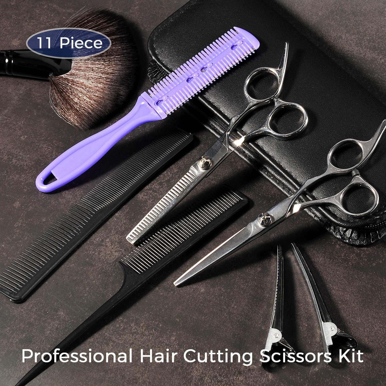 Jetika Hair Cutting Scissors Thinning Shears Kit 11-piece Men Women Professional Hairdressing Texturizing Scissors Set Tool Stainless Steel with Razor Grooming Comb Haircut Cape Home Salon Barber 6.5": Home Improvement