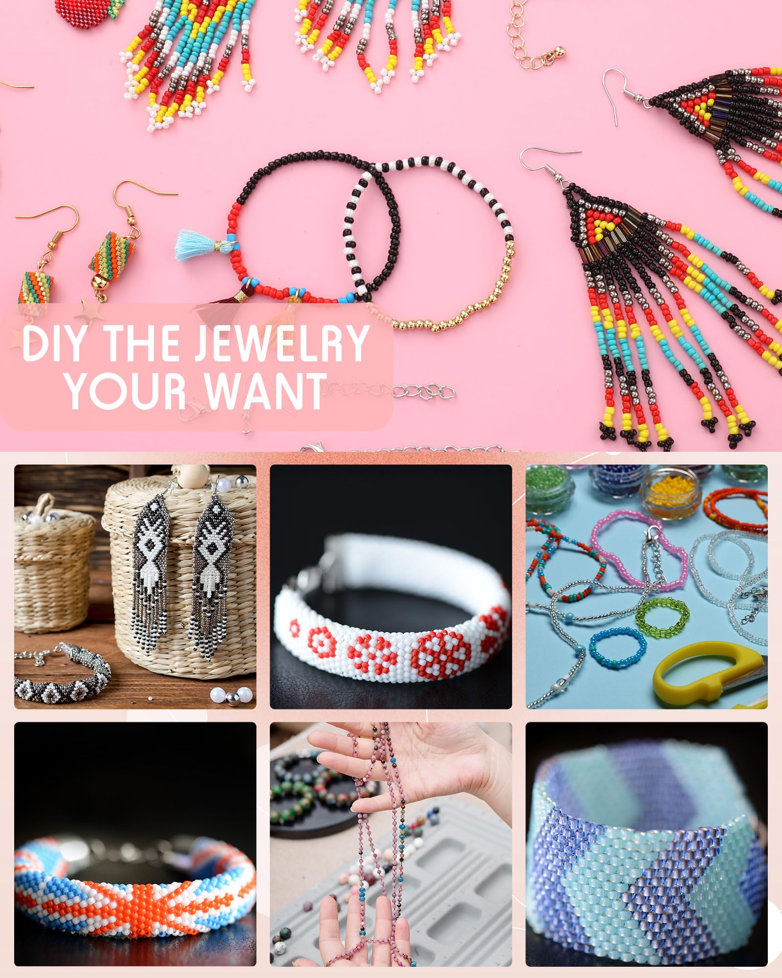 Jexine Bead Loom Kit for Adults 24000 Pcs Beading Loom Supplies with 48 Color 2 mm Glass Seed Bead Bracelets Christmas Jewelry Earring Making Tools Gifts for Women DIY Craft