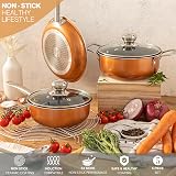 Nuovva Non-Stick Copper Cookware 5-Piece Set Induction Oven Safe with Lids view 4